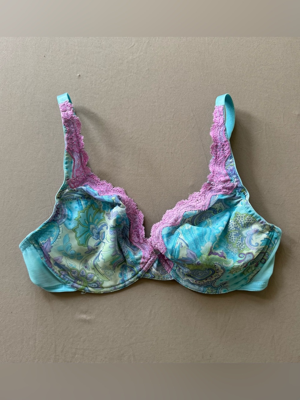 Y2K Era Old Navy Blue Floral Paisley Lace Unlined Plunge Bra